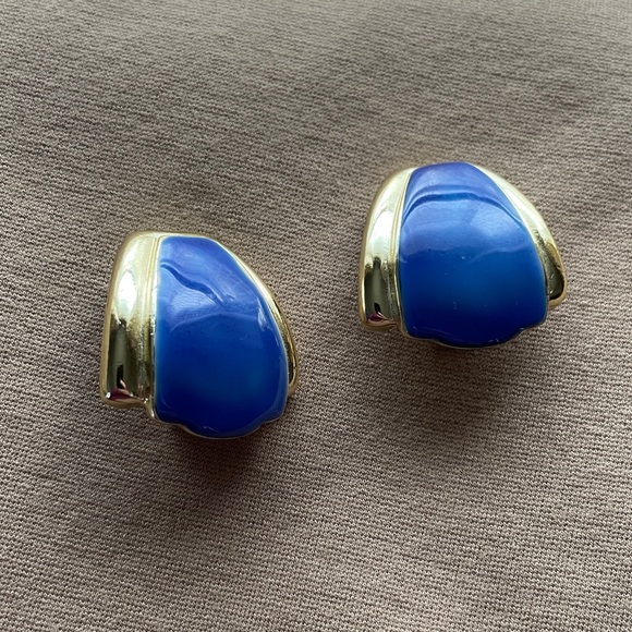 Vibrant Blue and Gold Earrings - perfect condition! Looks from 80’s or 90’s! - Picture 3 of 11